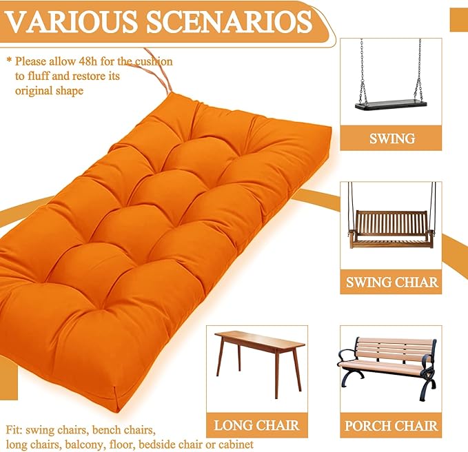 MTMR Outdoor Bench Cushion, Waterproof Wicker Chair Cushion, Thick Patio Replacement Seat Pad for Porch Lawn Indoor Swing Couch Sofa Loveseat, Patio Furniture Cushions, 44x19 Inch, Orange