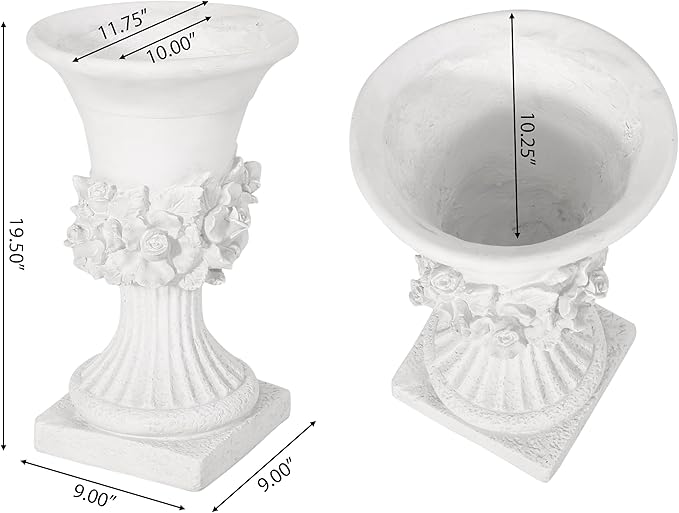 Merax 19.5 Inches Tall MGO Garden Urn Planter, Lightweight Concrete Urn for Flowers, Herbs & Succulents, Indoor & Outdoor Decorative Pot, Antique White