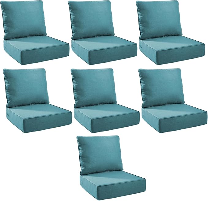 Outdoor Cushion Set for Furniture Patio Furniture, UV Resistant, Water Resistant - 6 Inch Thick Foam Garden Cushions– 24x24 Inch Patio Seat Covers for Chair/Sofa/Couch | Peacock Green | 7-Pack |
