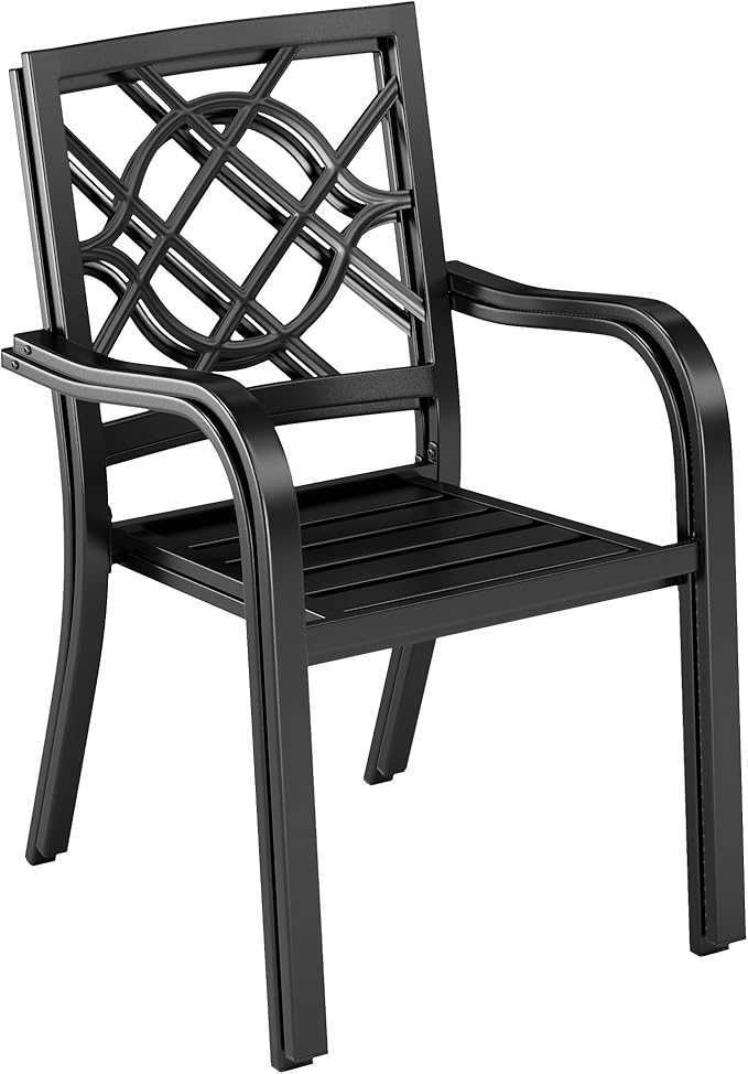 Wrought Iron Patio Outdoor Dining Chairs, 300 lbs Portable Black Outdoor Patio Chairs Set of 2, Stackable Metal Chairs for Garden Backyard Lawn