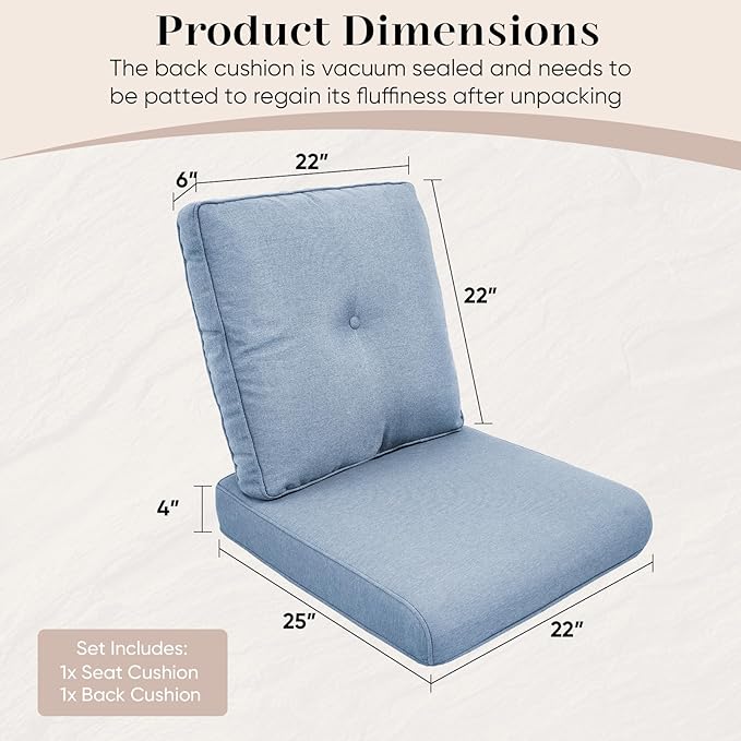 Outdoor Chair Cushions-Patio Chair Cushions Set with Removable Cover 22 X 25 Inch Outdoor Cushions for Patio Furniture Chair Sofa Couch-Sky Blue