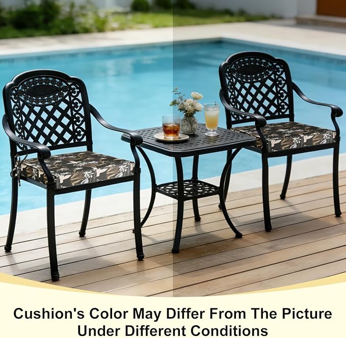 downluxe Outdoor Chair Cushions Set of 4, Waterproof 19" x 19" x 3" Patio Chair Cushion with Non-Slip Ties & Handle, Square Outdoor Cushion for Patio Furniture with Removable Cover, Night Bird