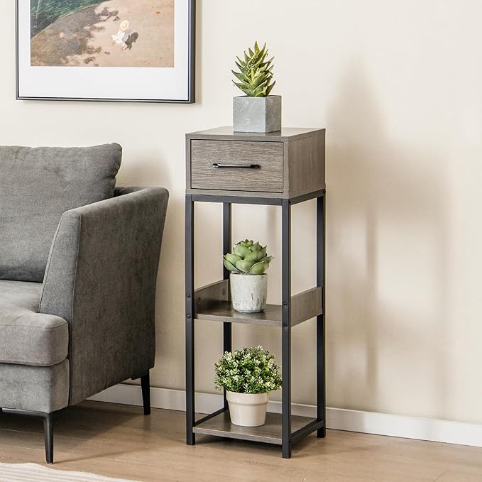 Giantex 3 Tier Tall Plant Stand Indoor, 36 Inch Corner Plant Holder with Drawer & Metal Frame, Modern Plant Shelf for Multiple Flower Pots, Square Plant Tables for Balcony, Living room, 2 Pack