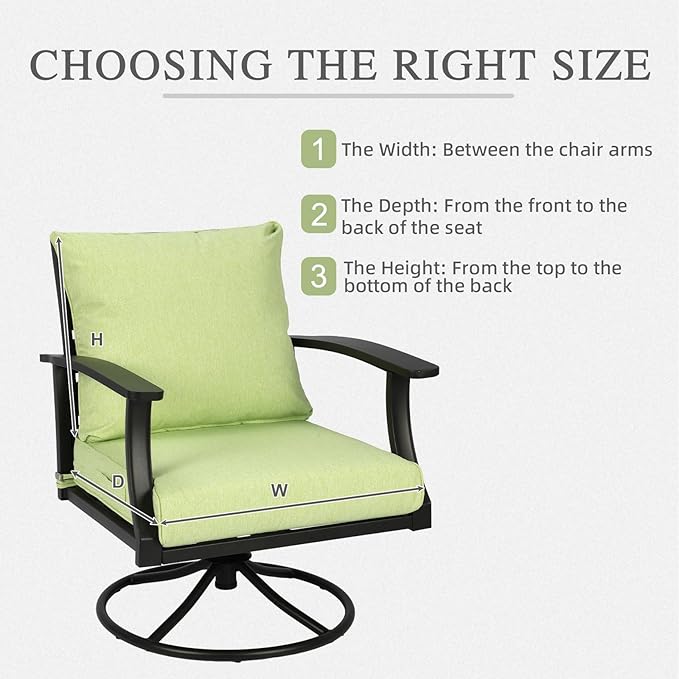 Aoodor 23" x 26" Patio Deep Seat Cushion Set, Water Resistant & Fade Resistant Outdoor Furniture Cushions with Adjustable Straps for Patio, Deck, Garden, Green