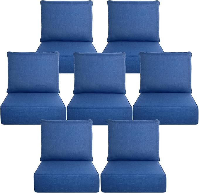 Belord Luxury 6" Thick Outdoor Cushion 7 Set - 22 x24 Inch 28D Sponge Filling Fade-Resistant Chair Cushion, Spill Proof Removable Patio Furniture Replacement Cushion for Sofa Bench Swing - Blue