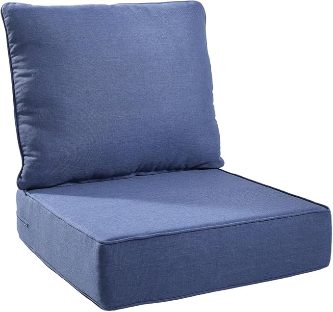 6" Thick Outdoor Chair Cushions - 24"* 24" Patio Furniture Cushions with Water Resistant & Removable Cover, 28D High Density Sponge Patio Cushion for Outdoor Furniture Couch Chair Blue