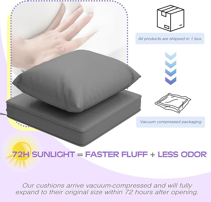 Outdoor Chair Cushions Set of 4, 22 x 22 Inch Patio Chair Cushions with Splash-Proof Covers, Outdoor Cushions for Patio Furniture, Grey