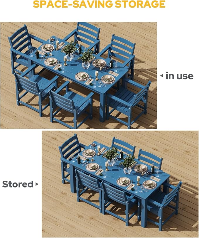 Outdoor HDPE Dining Table, All-Weather Outdoor Table with Umbrella Hole Cut-Out, Patio Furniture for Garden, Backyard, Deck (Blue)