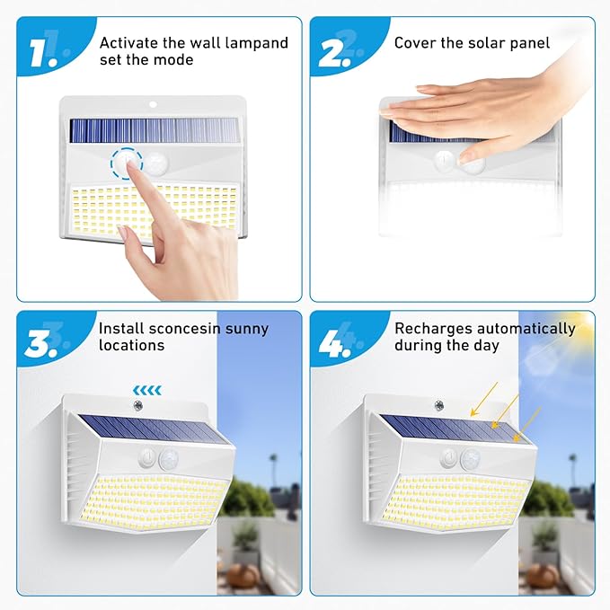 Peasur Solar Lights Outdoor Motion Sensor [138 LED/10 Packs] Solar Security Lights with 3 Lighting Modes Solar Wall Lights Waterproof Solar Powered Lights for Garden Fence Yard Deck, White