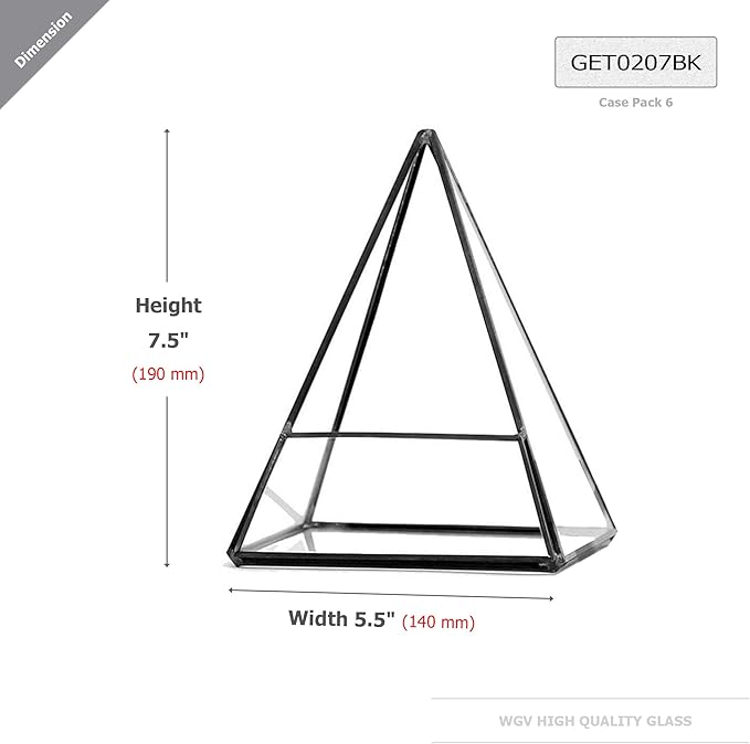 WGV Geometric Planter Terrarium Bulk, Width 5.5", Height 7.5", Clear Glass Black Frame DIY Succulent air Plant Miniature Fairy Garden Windowsill Tabletop Decor, Pyramid 6 Pieces