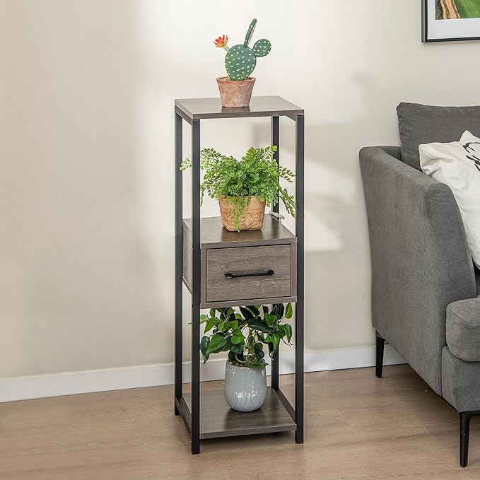 Giantex 3 Tier Tall Plant Stand Indoor, 36 Inch Corner Plant Holder with Drawer & Metal Frame, Modern Plant Shelf for Multiple Flower Pots, Square Plant Tables for Balcony, Living Room (2 Pack)