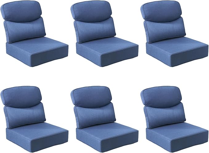 Outdoor Cushion Set for Patio Furniture, UV Resistant, Water Resistant - 6 Inch Thick Dual Layer Back Support Cushions– 24x24 Inch Patio Seat Covers for Chair/Sofa/Couch | Blue | 6-Pack |