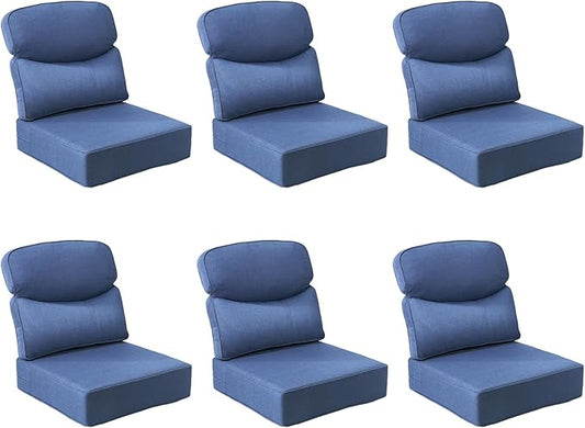 Outdoor Cushion Set for Patio Furniture, UV Resistant, Water Resistant - 6 Inch Thick Dual Layer Back Support Cushions– 24x24 Inch Patio Seat Covers for Chair/Sofa/Couch | Blue | 6-Pack |