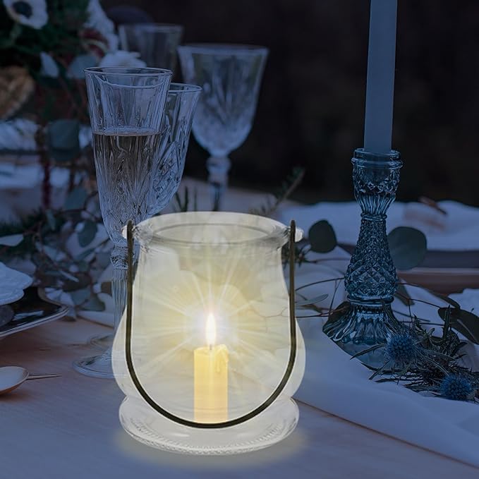 Cabilock Candle Holder with Handle 4-Pack Glass Tea Light Candle Stands Indoor Outdoor Home Decor for Weddings Parties Succulents Hydroponic Planters