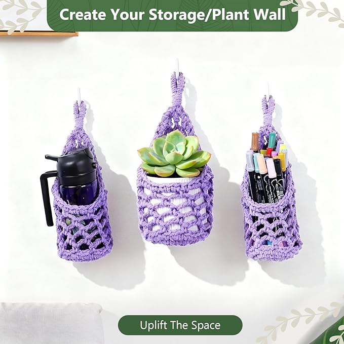 Macrame Wall Plant Hanger, Hanging Planter Basket Holder, Wall Planters for Indoor Plants, for Up to 4 Inch Pot (Purple, 4-Inch)