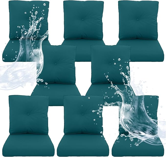 Outdoor Chair Cushions 8 Sets - 22 * 24" Patio Furniture Cushion with Removable Cover, 28D High Density Sponge Filling Outdoor Patio Cushion for Chair, Rocker, Sofa and Loveseat - Turquoise