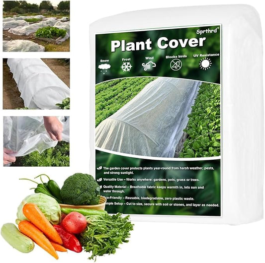 Plant Covers Freeze Protection, 10x50FT Reusable Thickened Winter Floating Row Covers, Frost Cloth Blanket Shade Cloth Garden Fabric Plant Cover for Raised Beds Vegetables Insect Winter Frost