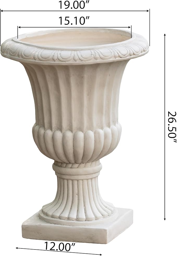 Merax 26.5 Inches Italian Urn Planter, Antique Garden Urn for Patio & Indoor Decor, Handmade Classic Planter, Antique White