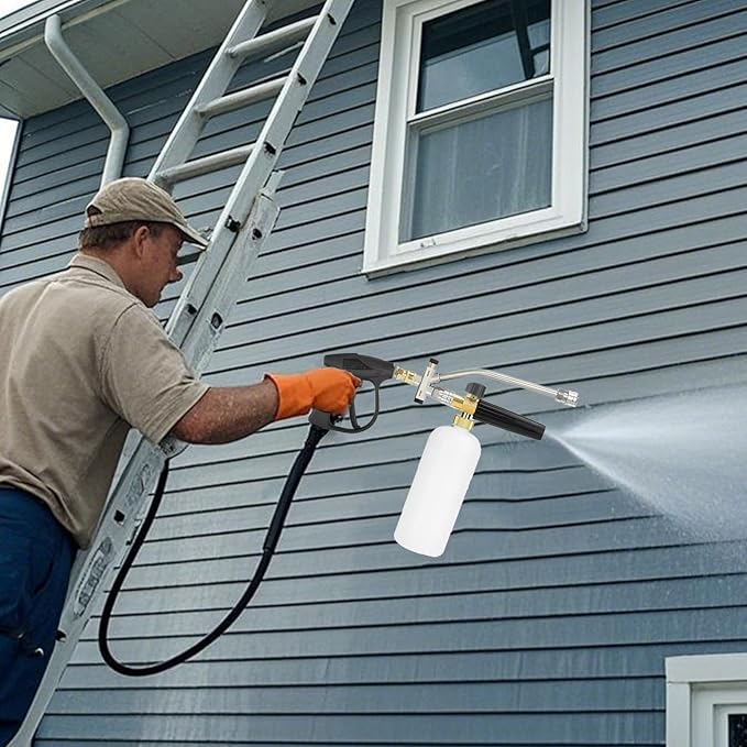 Foam Cannon Pressure Washer Kit - Double Nozzle Sprayer, Connector | Versatile Cleaning Accessory, High-Pressure Detailing Tool with Multi-Purpose Use During Home Exterior Washing, Auto Care, Garden