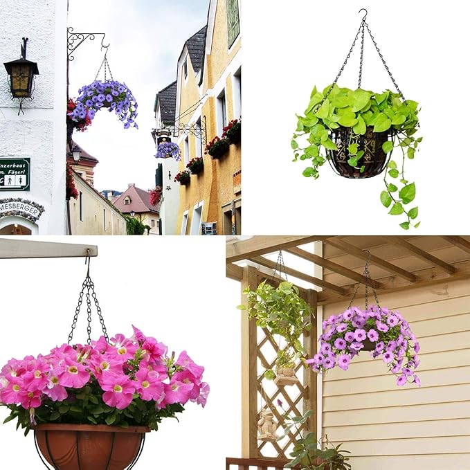 4PCS Black Metal Hanging Chains 3 Point Holder Anti-Rust Paint Black Chain for Bird Feeders, Planters, Lanterns, Billboard, Wind Chimes, Flower Pot Garden Outdoor Use