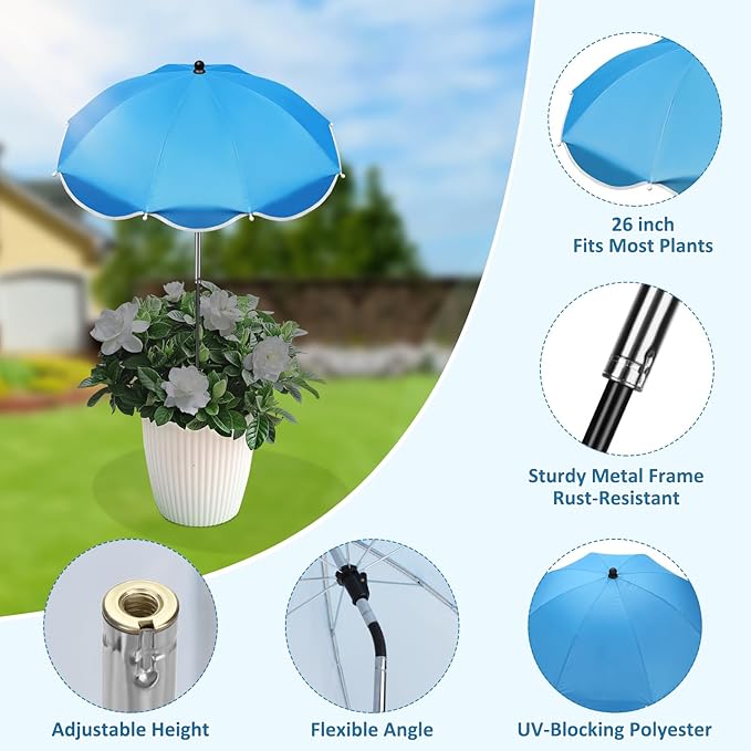 23.6" Adjustable Garden Umbrella Shade for Outdoor Use, Potted Greenery & Garden Beds – Angle-Adjustable Sun Protection