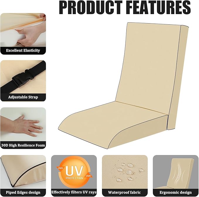 Cushions for Outdoor Furniture Outdoor Rocking Chair Cushions High Back Outdoor Chair Cushion for adirondack,Ergonomic Natural Curve Design,Waterproof Fade Resistant,Seat19x19,Back19x26in Beig