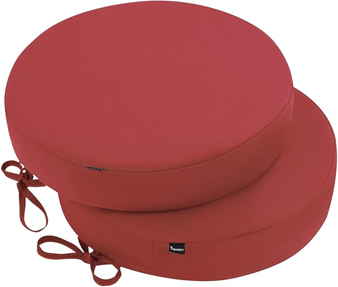 Topotdor Outdoor Bistro Chair Cushions Set of 2, 15"x15"x3" Waterproof Patio Chair Cushions for Outdoor Furniture, Round Outdoor Seat Cushions Color Fastness Chair Pads with Ties, Bright Red