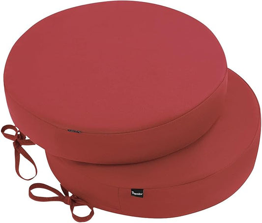 Topotdor Outdoor Bistro Chair Cushions Set of 2, 15"x15"x3" Waterproof Patio Chair Cushions for Outdoor Furniture, Round Outdoor Seat Cushions Color Fastness Chair Pads with Ties, Bright Red