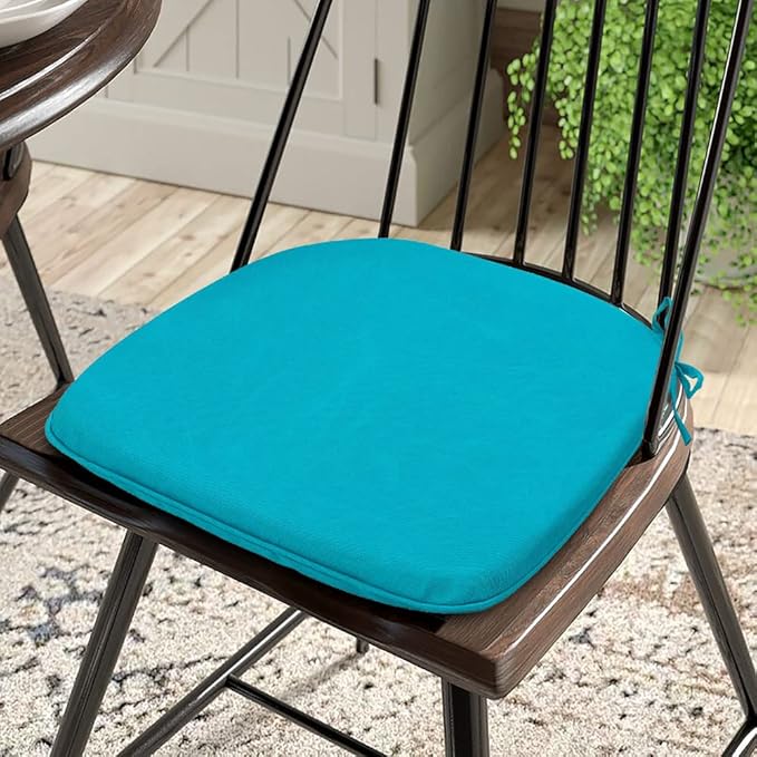 Magpie Fabrics Outdoor/Indoor 17"x16"x2" Chair Cushions with Ties Set of 2, Waterproof All Weather U-Shape Seat Pads Decoration for Patio Garden Furniture Home Office (Teal)