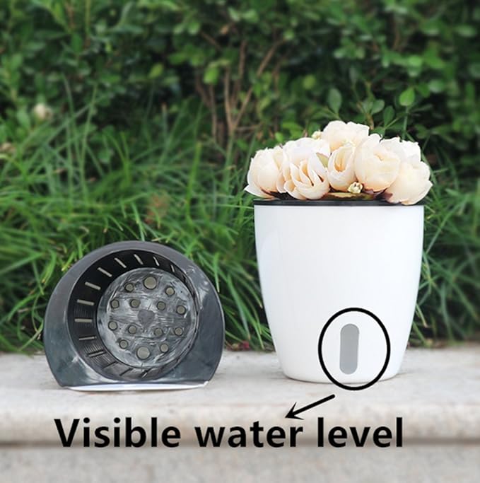 5 Pack Visible Water Level Self Watering Planter with Inner Pot,Hanging Planters,Wall Mounted Plants Holder,Small Flower pots Indoor Out Flowerpot with 5 Hooks for All House Plants (White)