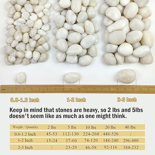 5 lbs White River Rocks, Polished Pebbles for Indoor Plants, 1-2 inch Decorative White Stones for Plants Vase Aquarium Fish Tank and Outdoor Garden Landscaping Rocks