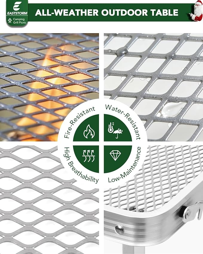 Small 2ft Folding Table with Carry Handle, Adjustable Height 10.6" or 22", Silver Metal Mesh, Portable & Compact Indoor/Apartment/Card/Side/Grill Table, 23.6"Lx15.8"W, Lightweight 4 lb, 66 lb Capacity