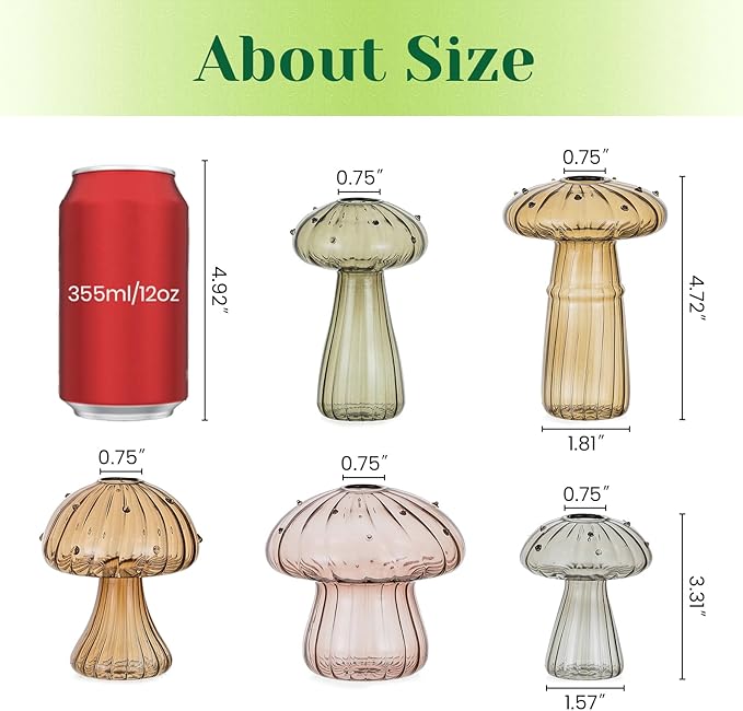 Hewory Glass Mushroom Propagation Stations: Set of 10 Unique Propagation Jars Glass Planter for Indoor Plants Home Decor - Amber Mushroom Vase Christmas Birthday Gifts for Plant Lovers Women Girls
