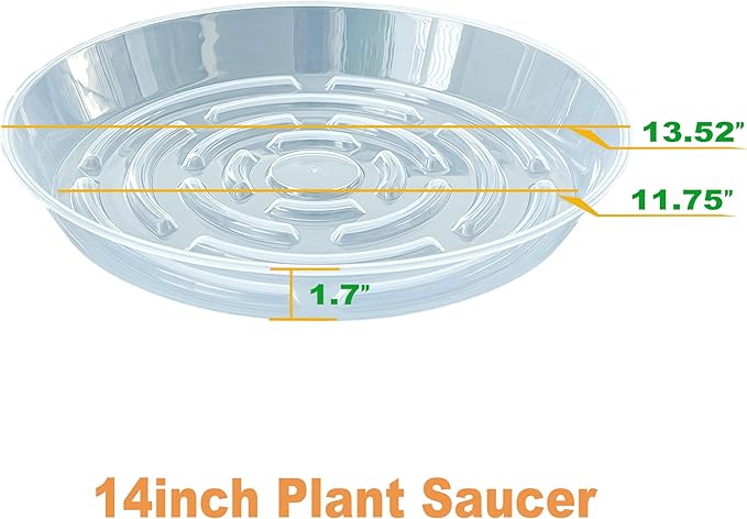 6 Packs Plant Saucer Pot Tray, 14 inch Clear Flower Planter Saucers and Drip Trays, 13 inch Plastic Flower Planter Saucers for Indoors Outdoors, Heavy Durable Plant Plate Water Catcher