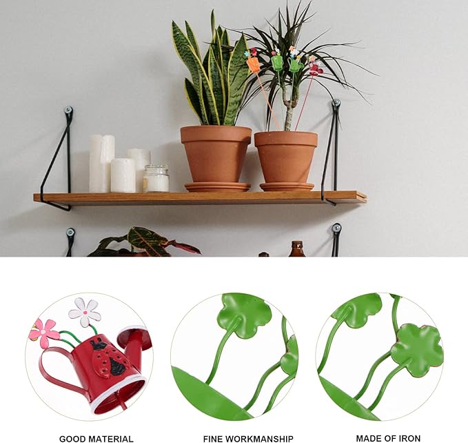 4Pcs Succulent Plant Decor Stakes with Watering Pot Design for Indoor Outdoor Garden Floral Arrangement Metal Mini Plant Stakes for Pot Decorations