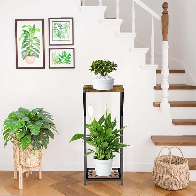 Tall Plant Stand Indoor, Corner Metal Plant Stands for Indoor Plants, 2 Tier Plant Tables Square Plant Shelves Modern Flower Pot Holder for Living Room Balcony Outdoor Garden