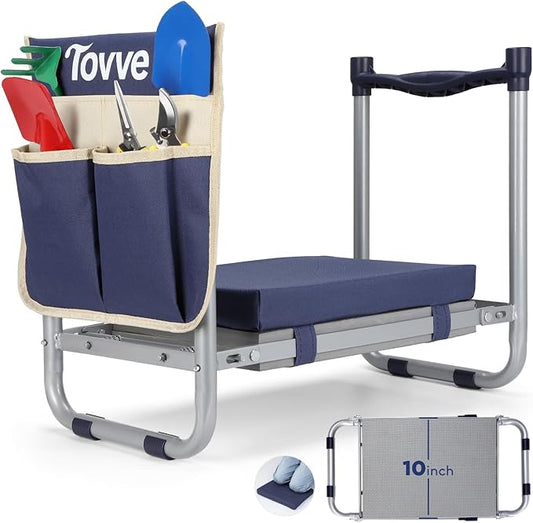Foldable Garden Kneeler and Seat, Heavy Duty Garden Stool with 10" Wide Detachable Kneeling Pad, Portable Garden Bench Chair with Large Garden Tool Bag, Gardening Gifts for Women, Seniors, Mom