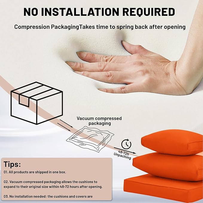 14 Piece Outdoor Sectional Cushions, Water-Resistant Outdoor Sofa Cushions Replacement, 4" High Density Foam Patio Furniture Cushions Fits 6-seat Rattan Conversation Set (Orange)