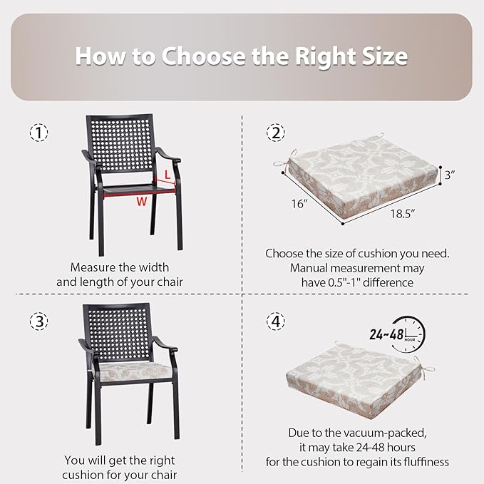 Outdoor Chair Cushions Set of 4, 18.5 x 16 Inch Patio Chair Cushions for Outdoor Furniture, Water Resistant, Non-Slip Ties (Beige Floral)