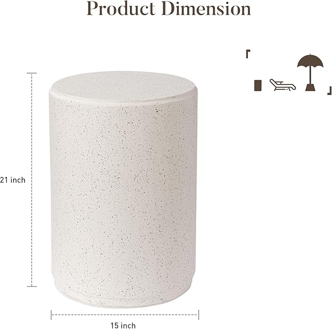 COSIEST 21" Outdoor Side Table, Weather-Resistant Round Concrete End Table for Patio,Durable Small Outside Tables Accent Stool for Garden, Porch, Deck, Balcony & Beach，Speckled White
