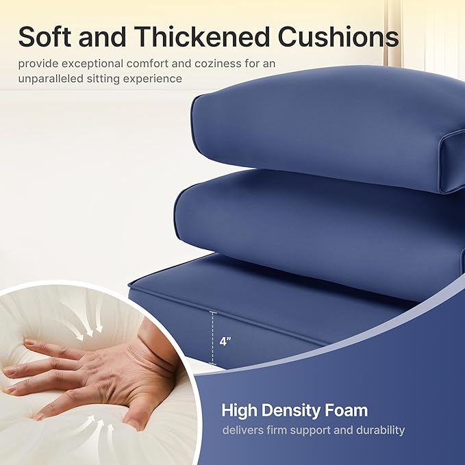 SUNCOZE 14-Piece Outdoor Cushions for Patio Furniture, 25.6"x25.6" Couch Cushion Replacement Designed for 6-Seat Sectional Sofa Sets, Anti-Slip Patio Cushions for Garden, Backyard, Porch (Blue)