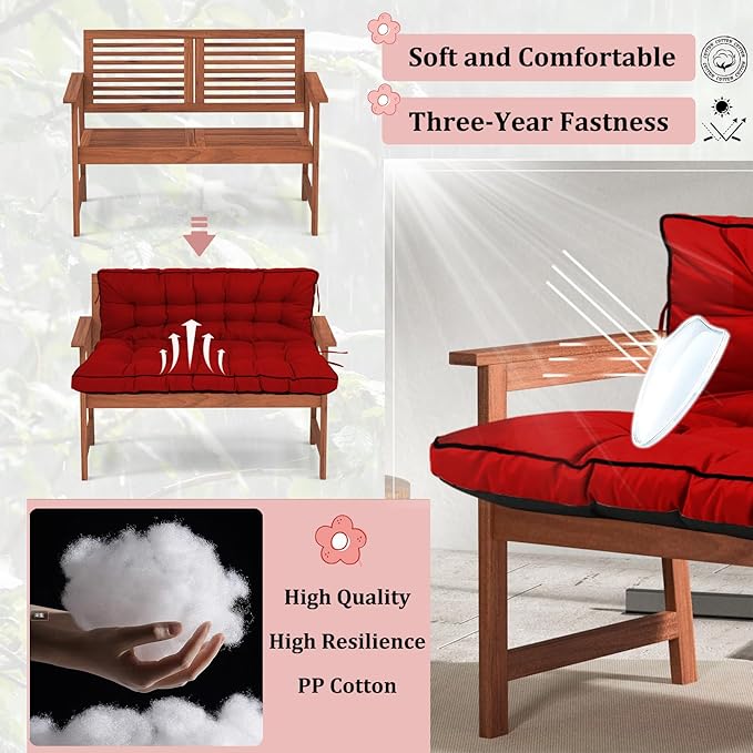 2-3 Seat Swing Replacement Cushion, Outdoor Bench Cushions with Backrest Thicken 4", Patio Furniture Garden Porch Loveseat Glider Pad Anti-Fading Waterproof (Red, 40x55in)