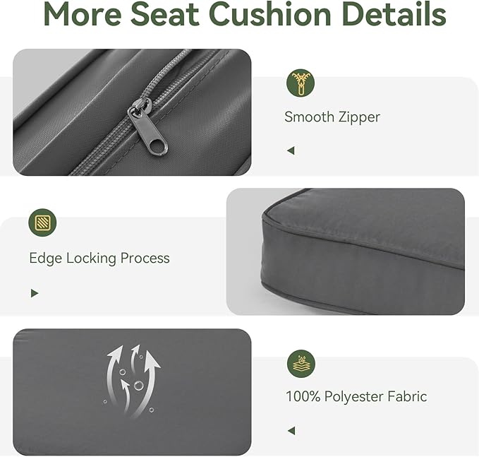 Aoxun Replacement Cushions for Outdoor Furniture, 9-Piece Outdoor Cushions for Patio Furniture, Deep Seat, Splash-Proof & Fade Resistant Couch Cushion for 4-Seat Patio Conversation Sets, Dark Grey