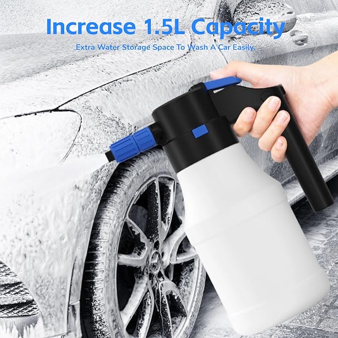 Yoidesu Electric Car Foam Sprayer with USB -1.5L Pressurized Cordless Car Wash Foam Gun - Car Wash kit - Portable Handheld Foam Pump Sprayer for Home, Garden, Car Beauty and Cleaning