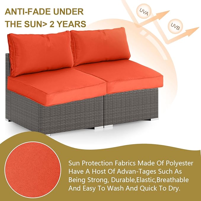 Outdoor Replacement Cushions for Patio Furniture,14-Piece Patio Water-Resistant Replacement Sofa Cushions,Fits 6-seat Sectional Rattan Conversation Set,Liner&Cover (Orange)