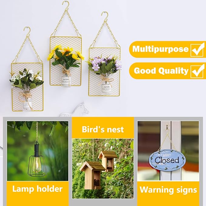 garini Hanging Plant Hooks,200 Inch Metal Glod Hanging Chain with S Hooks for Hanging Plants, Photo, Lantern, Billboards and Planters