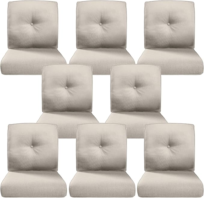 Belord Luxury 4" Thick Outdoor Cushion 8 Set - 22 x24 Inch 28D Sponge Filling Fade-Resistant Chair Cushion, Spill Proof Removable Patio Furniture Replacement Cushions for Sofa Bench Swing - Beige
