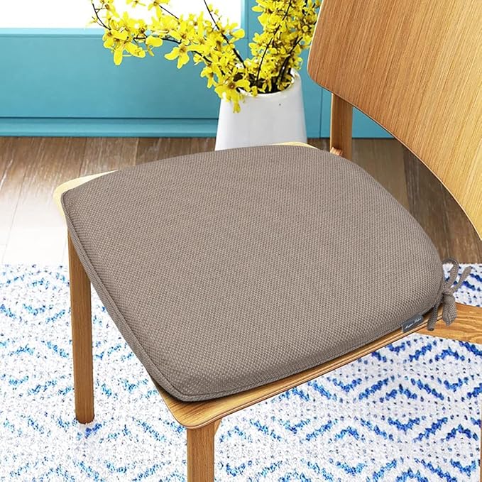 Magpie Fabrics 17"x16"x2" U-Shape Chair Cushions with Ties 2 Count, Outdoor Indoor Waterproof All Weather Seat Pads Decoration for Patio Garden Dining Office - Brown