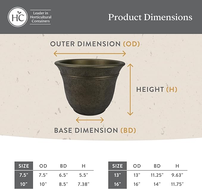 The HC Companies Sierra Round Self-Watering Pot - Lightweight Plastic Planter for Herbs & More - Durable Plant Pots for Indoor Plants & Outdoor Plants (7.5” Celtic Bronze, Pack of 1)