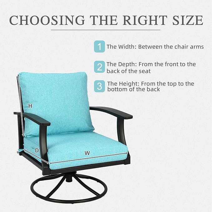 Aoodor 21" x 21" Patio Deep Seat Cushion Set, Water Resistant & Fade Resistant Outdoor Furniture Cushions with Adjustable Straps for Patio, Deck, Garden, Teal